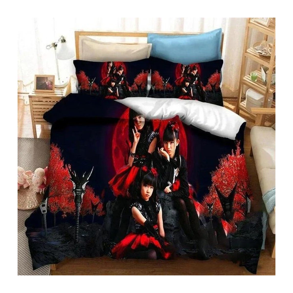 Babymetal Band Bettwäscheset mit 3D-Druck, Multicolor, Bettbezug und Laken mit Reißverschluss - Bild 1