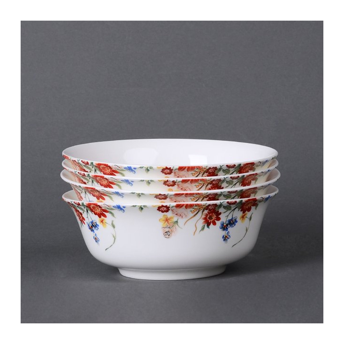 Bacugi Bone China Suppenschalen Set mit Rosenblütenmalerei und vergoldetem Rand, 4 Stück, Bunt, Durchmesser: 15,2 cm - Bild 1