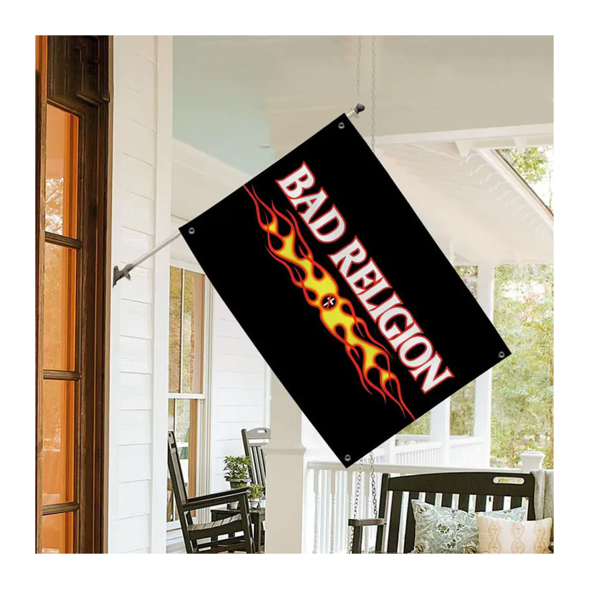 Bad Religion Punk Rock Band Flagge aus Textil in Schwarz, minimalistisches rechteckiges Stoffbanner für Outdoor und Heimdekoration, B/H: 120 x 120 cm - Bild 3