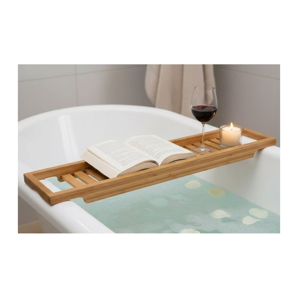 Badewannenablage aus Bambus in Natur als Badewannentablett mit Maßen B: 64 cm, T: 15 cm - Bild 1