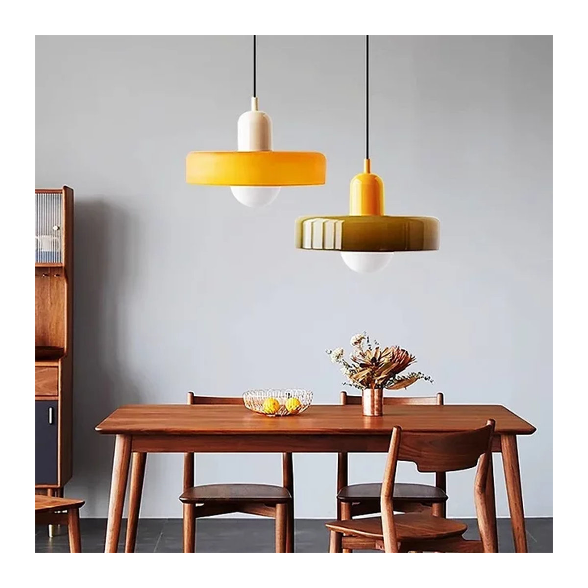 BAIHUAN LED Glas Pendelleuchte Nordic Design in Bunt, Moderne Vintage Kronleuchter für Wohnzimmer und Restaurant, Durchmesser: 35 cm - Bild 1