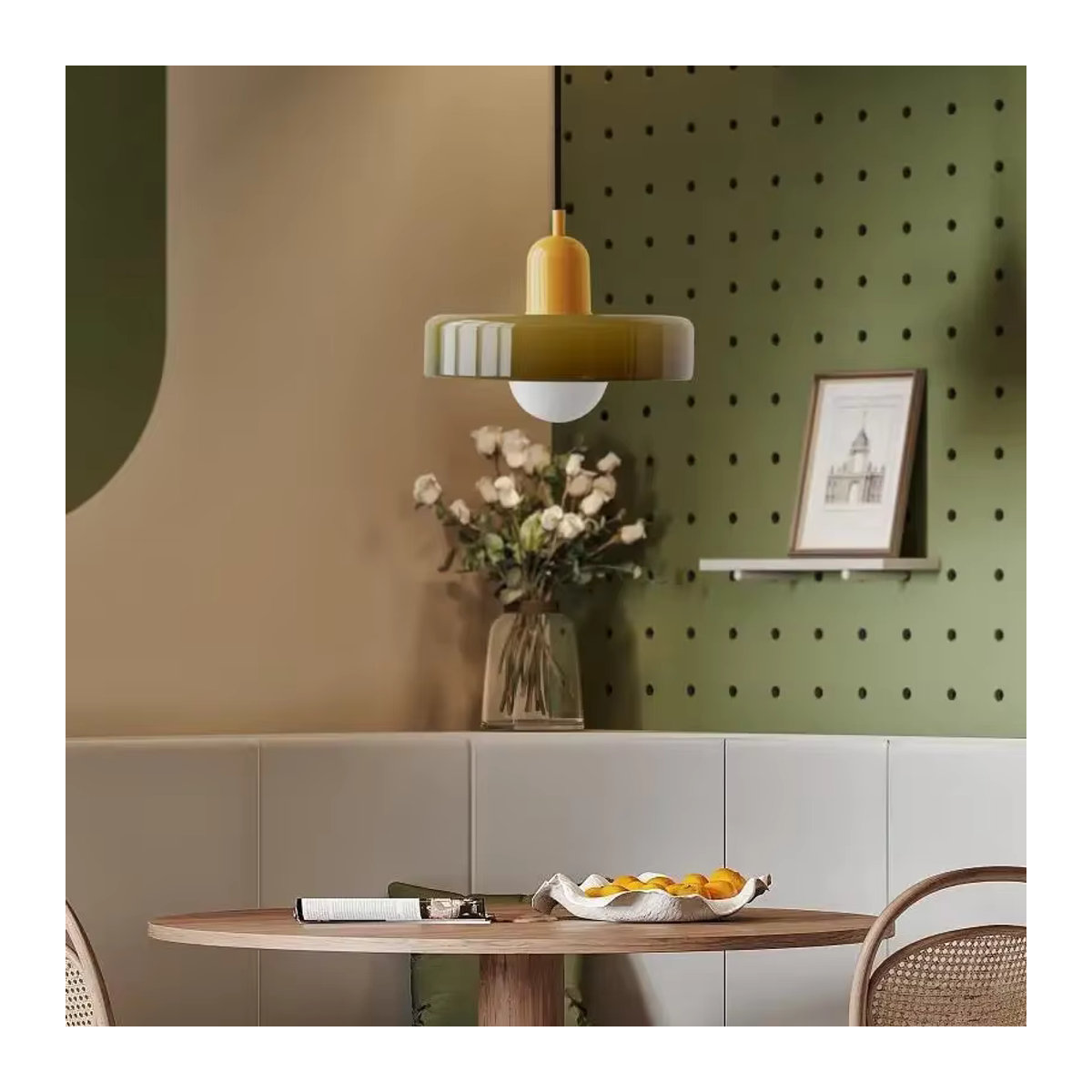 BAIHUAN LED Glas Pendelleuchte Nordic Design in Bunt, Moderne Vintage Kronleuchter für Wohnzimmer und Restaurant, Durchmesser: 35 cm - Bild 2