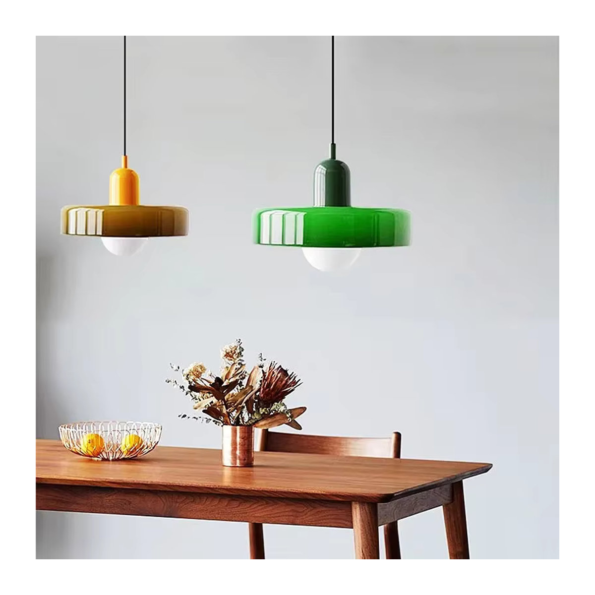 BAIHUAN LED Glas Pendelleuchte Nordic Design in Bunt, Moderne Vintage Kronleuchter für Wohnzimmer und Restaurant, Durchmesser: 35 cm - Bild 3