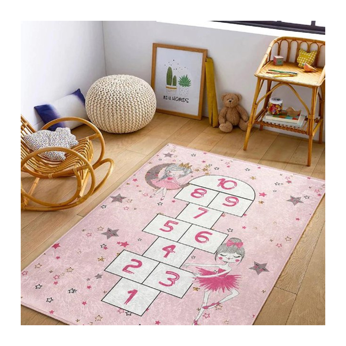 Ballerina Kinderzimmer Teppich Schwanensee Design in Rosa für Mädchen, B/T: 60 x 40 cm - Bild 1