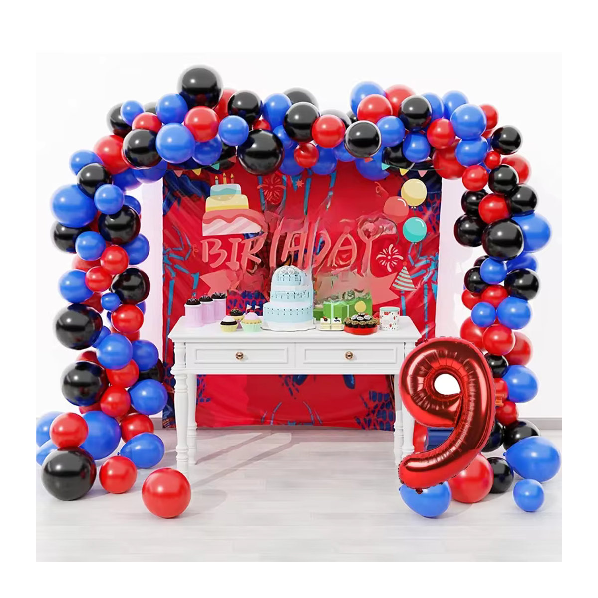 Ballon Girlande Bogen Kit für Spinne Themenparty in Rot, Schwarz und Blau zur Dekoration von Kindergeburtstagen und Feiern - Bild 5