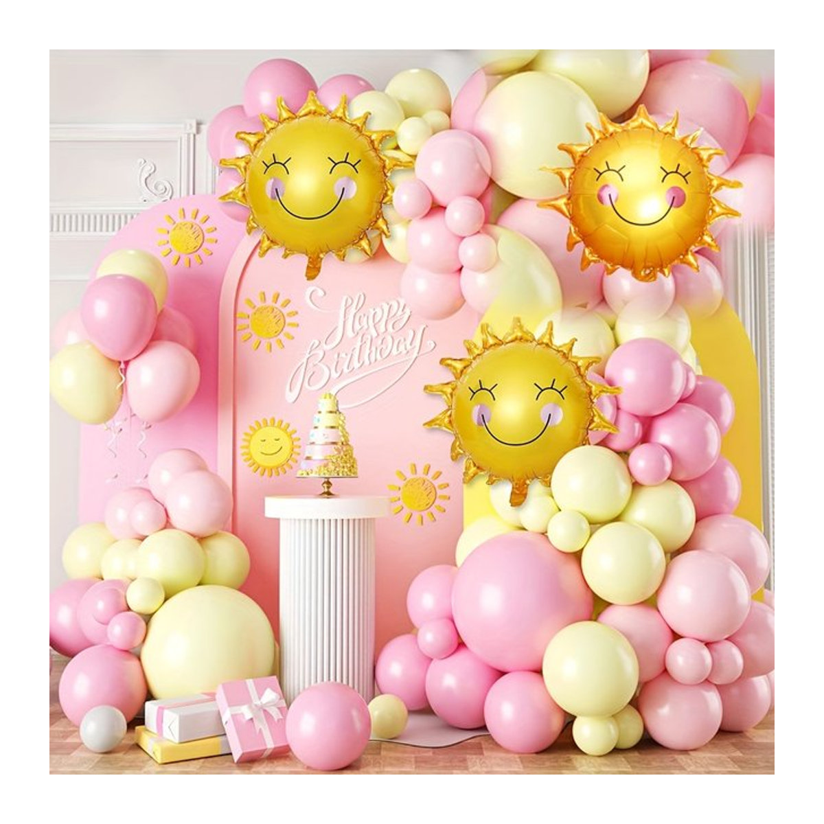 Ballon-Girlanden-Set in Rosa und Gelb für Schulanfang und Geburtstagsfeiern, 18 Stück - Bild 1