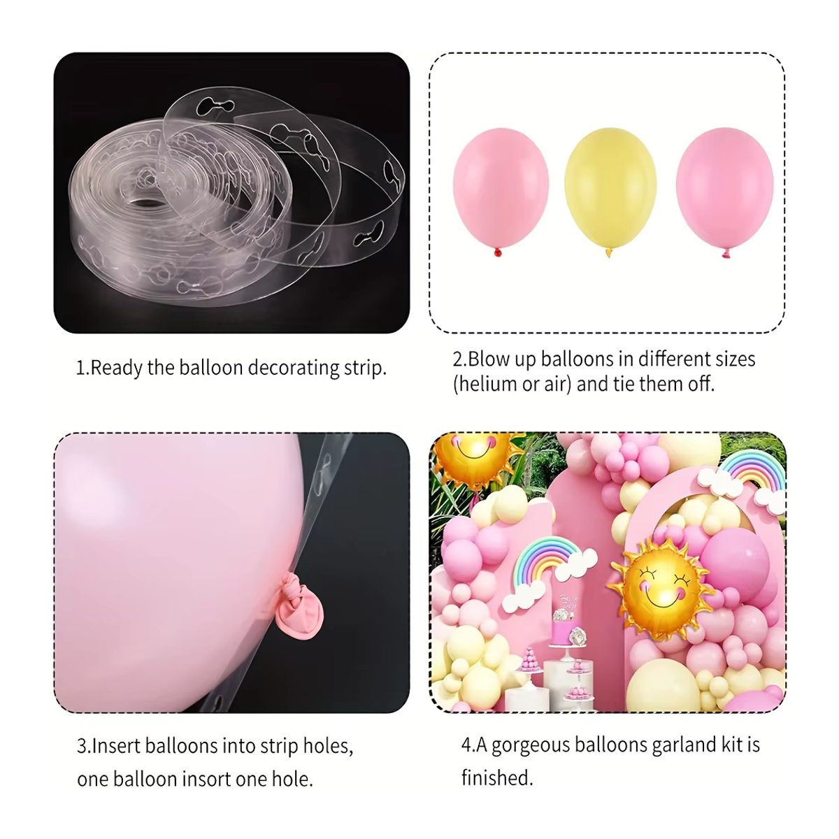 Ballon-Girlanden-Set in Rosa und Gelb für Schulanfang und Geburtstagsfeiern, 18 Stück - Bild 2