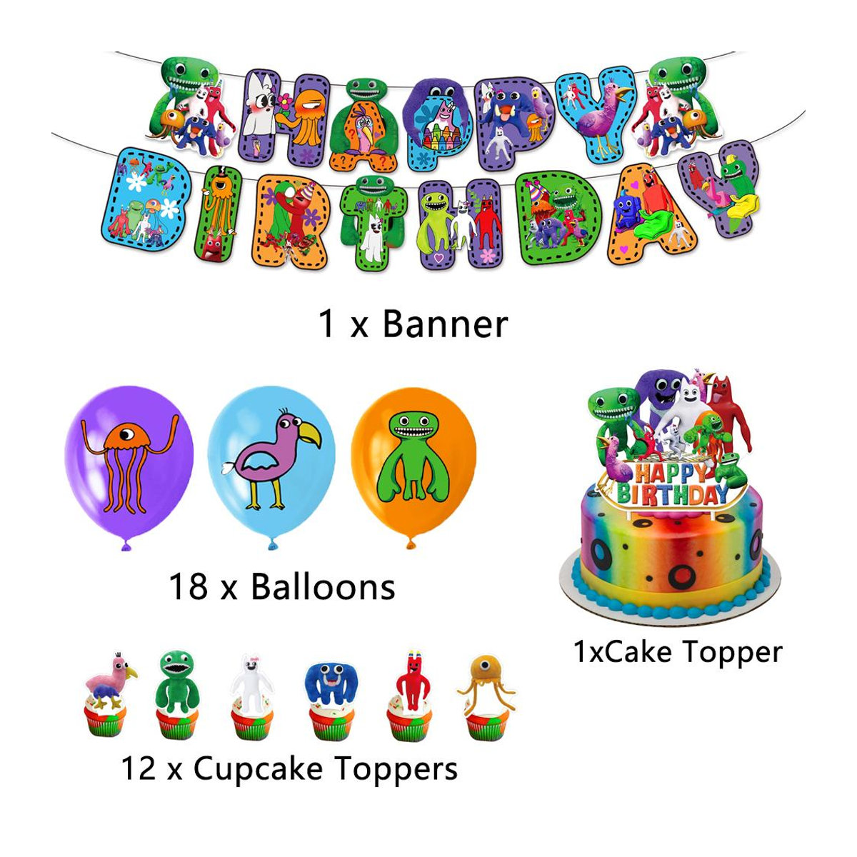 Banban Gartenparty Dekoration Set mit Kuchenfigur, Banner und Luftballons in Multicolor - Bild 5