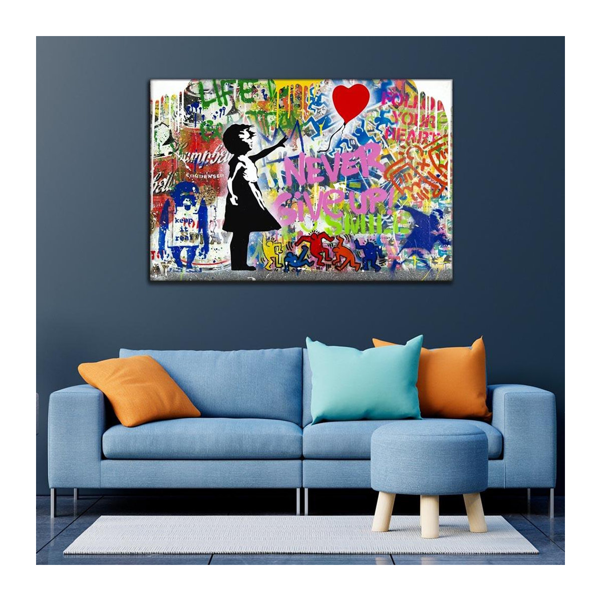 Banksy Ballon-Mädchen Leinwandgemälde Graffiti Street Pop Art Wandkunst iaidegou-4, mehrfarbig, 40 x 60 cm - Bild 3