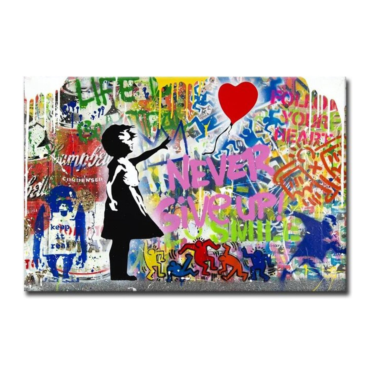 Banksy Ballon-Mädchen Leinwandgemälde Graffiti Street Pop Art Wandkunst Motiv Niemals aufgeben, mehrfarbig, B: 90 cm, H: 60 cm - Bild 1