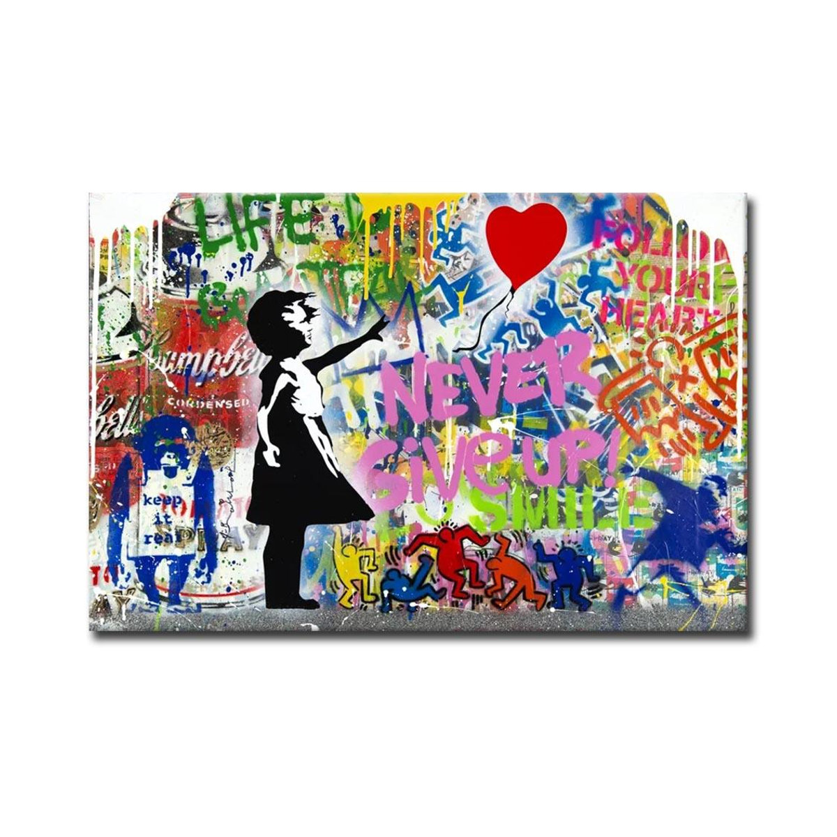 Banksy Ballon-Mädchen Leinwandgemälde Graffiti Street Pop Art Wandkunst Motiv Niemals aufgeben, mehrfarbig, B: 90 cm, H: 60 cm - Bild 4