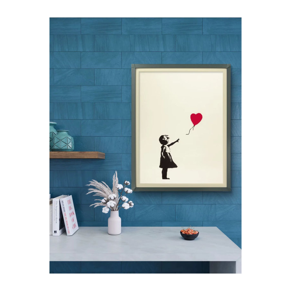Banksy Kunst Mädchen und Herz 5D Diamant Malerei DIY Strass Mosaik Wanddeko in Weiß B: 40 cm, H: 40 cm - Bild 1