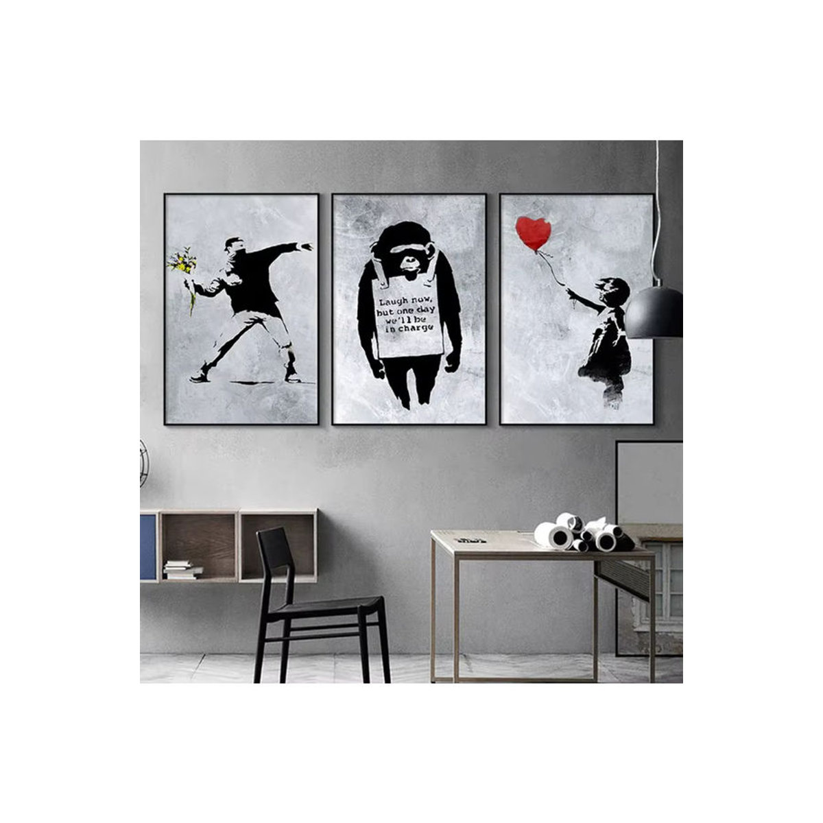 Banksy Street Graffiti Leinwand Malerei Mädchen mit Ballon abstrakte Porträt Wanddekoration mehrfarbig - Bild 1