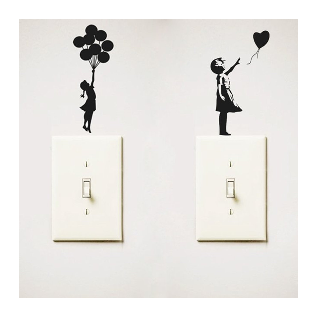 Banksy Theres Always Hope Vinyl Schalter Aufkleber mit Flying Balloon Girl in Weiß und Schwarz - Bild 1