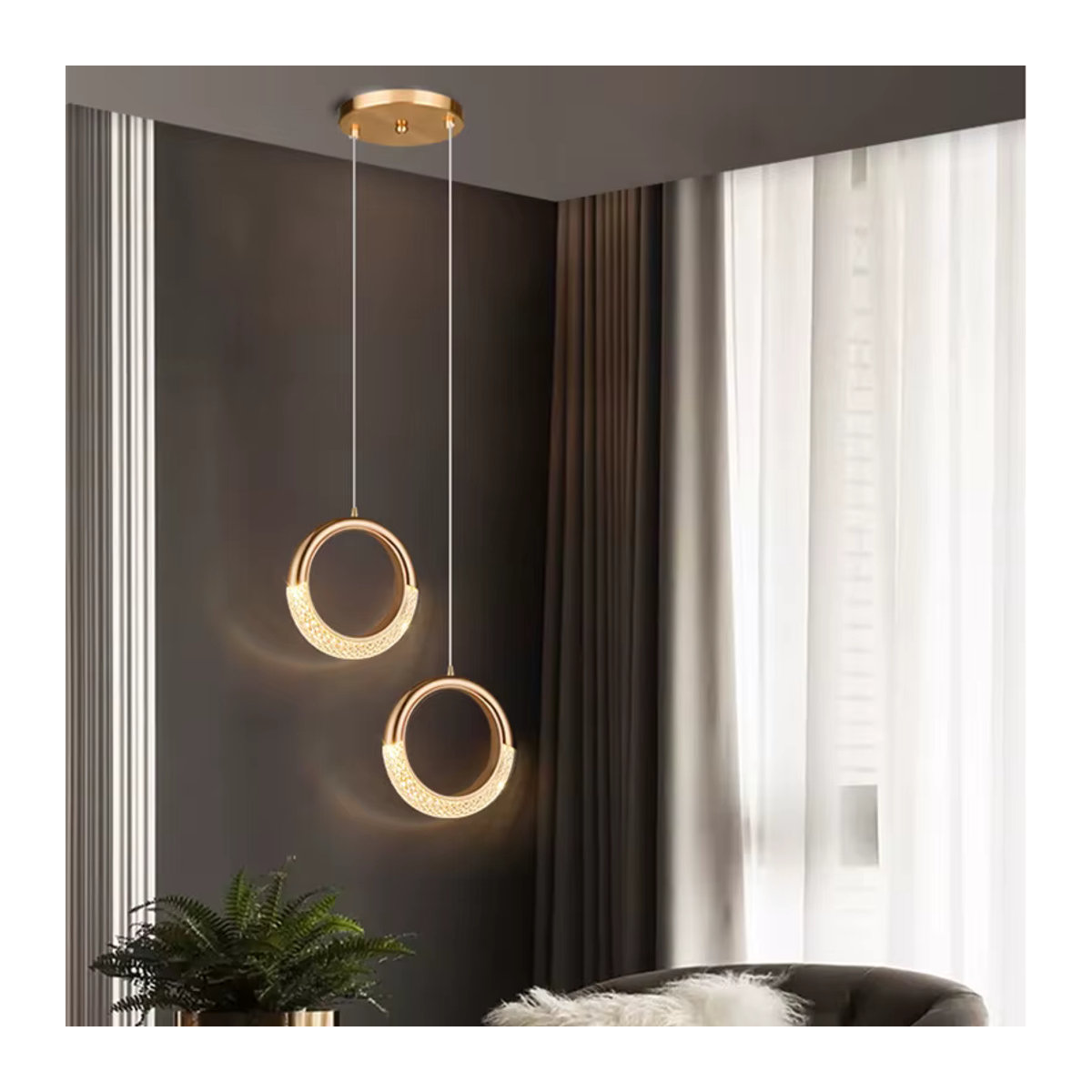 BANMENG Moderner LED Kronleuchter aus Acryl in Gold für Wohnzimmer Schlafzimmer und Treppenhäuser - Bild 4