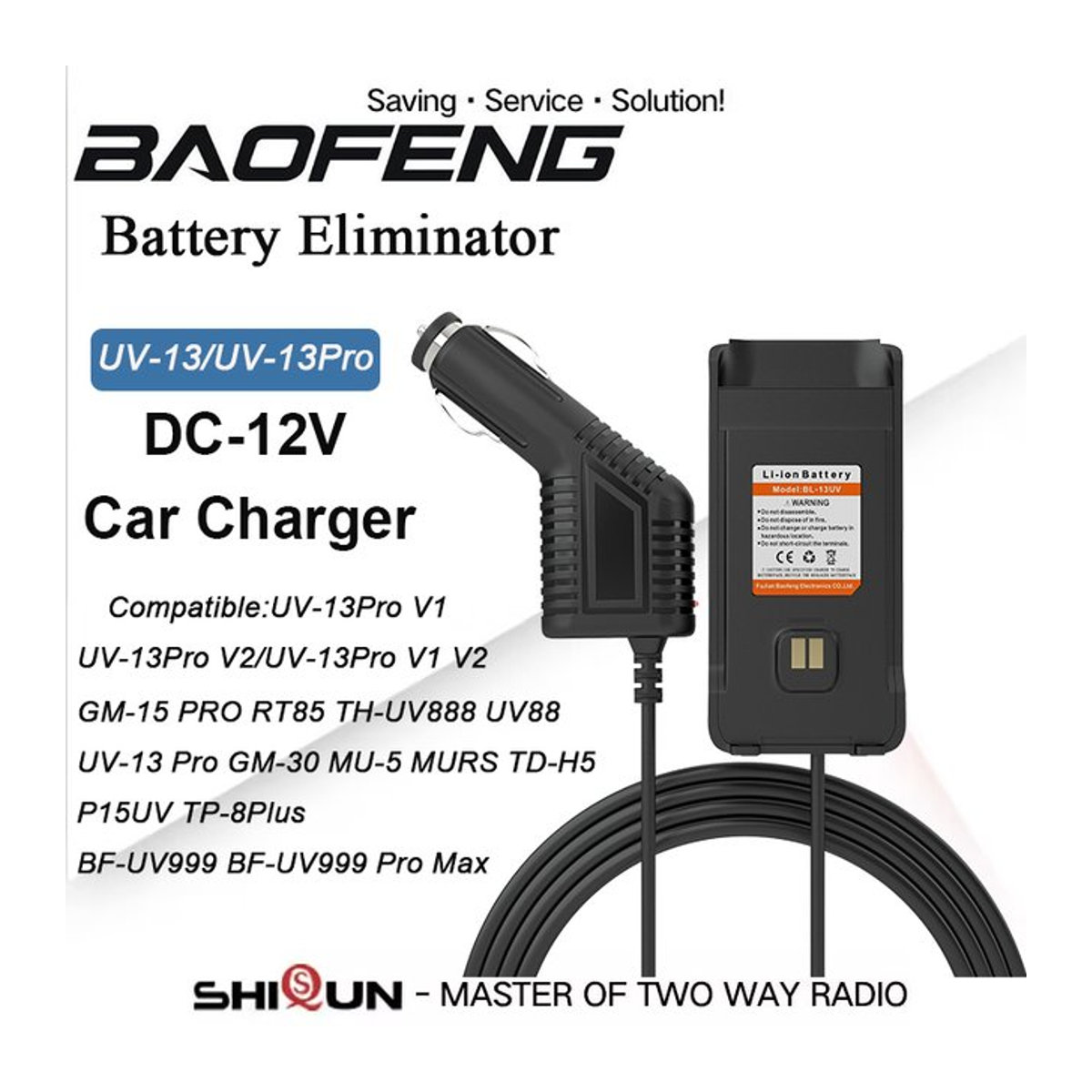 Baofeng Batterie Eliminator UV88 Auto Ladegerät 12V für UV-13 Pro V1 V2 RT85 TH-UV888 TP-8Plus GM-30 Funkgeräte in Schwarz - Bild 1