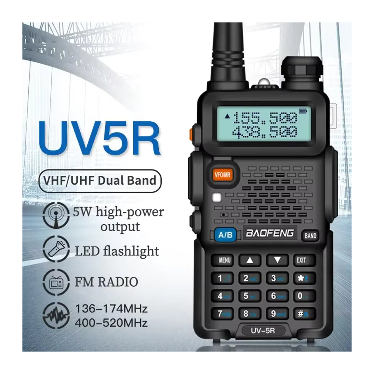 Baofeng UV-5R Walkie Talkie Dual Band Tragbares Funkgerät Schwarz - Bild 3