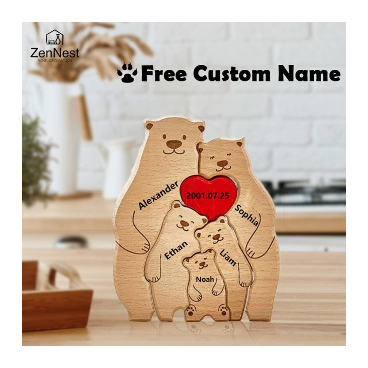 Bär Home Personalisiertes Holzpuzzle in Braun als Individuelles Dekor und Geschenk - Bild 1