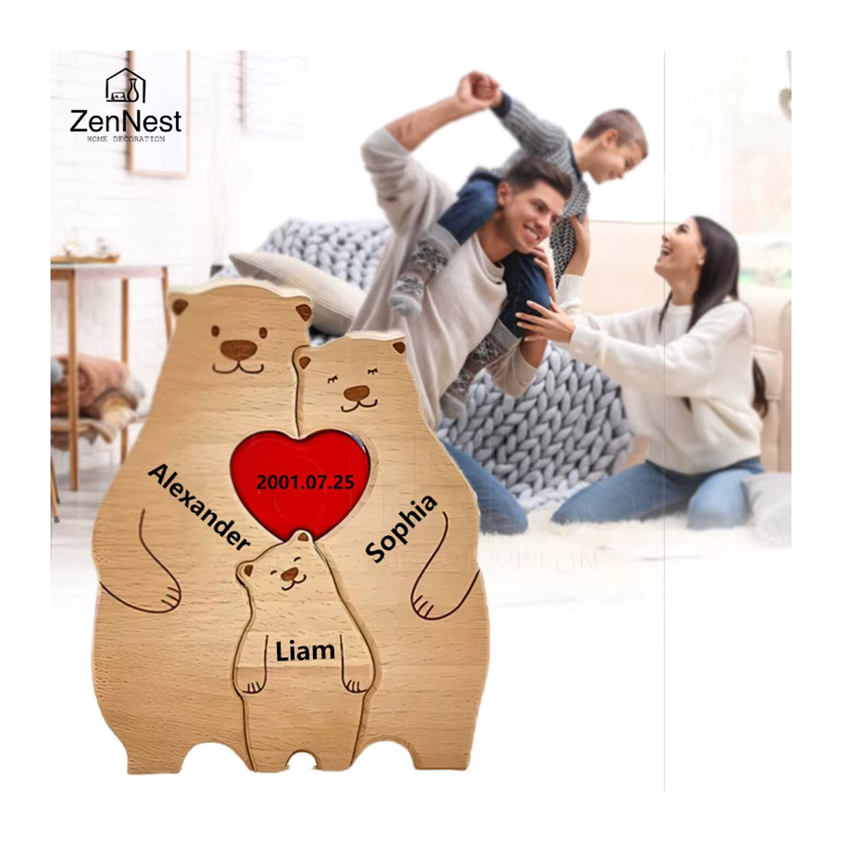 Bär Home Personalisiertes Holzpuzzle in Braun als Individuelles Dekor und Geschenk - Bild 3