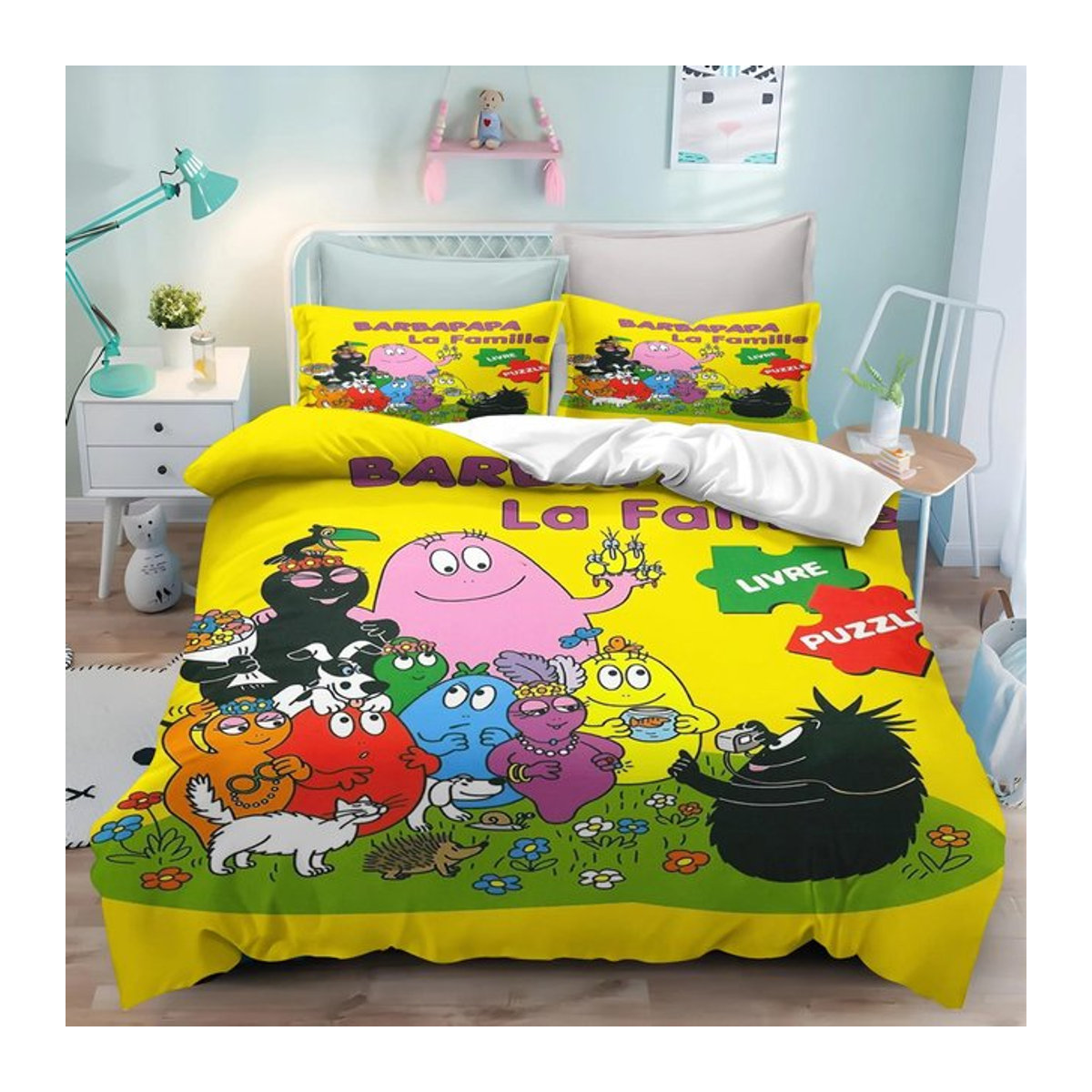 Barbapapa Bettwäsche Set mit 3D-Druck für Kinder und Erwachsene aus Polyester mit Reißverschluss, B/H: 135 x 200 cm - Bild 1