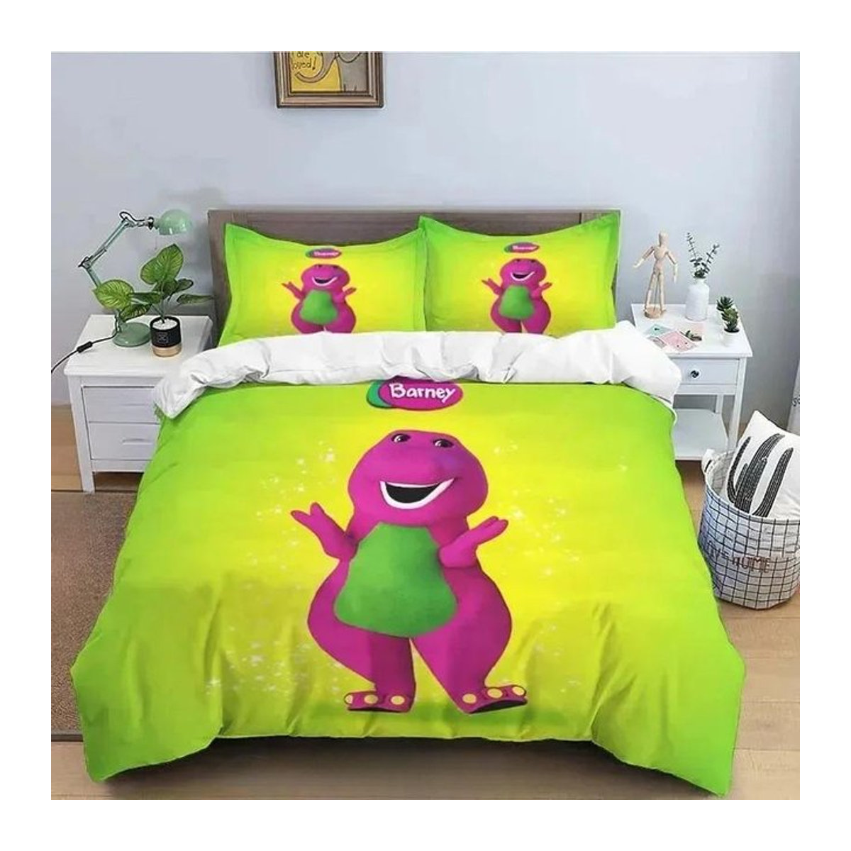 Barney Friends Dinosaurier Bettwäsche Set mit Bettbezug und Kissenbezug für das Jungenzimmer, B/B: 135 x 200 cm - Bild 1