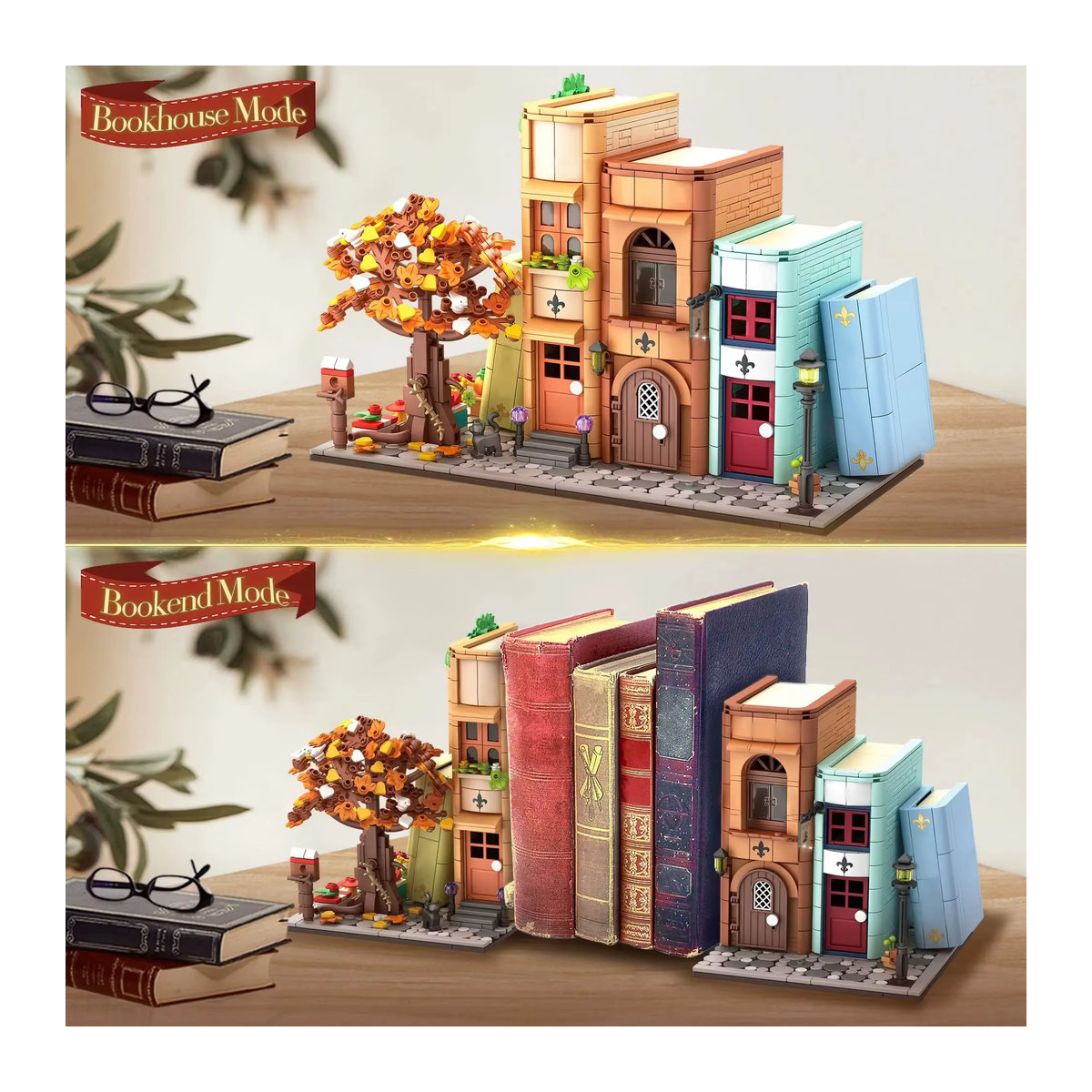Barweer MOC Stadt Street View Modellbausteine Set mit 1488 Teilen, Kreatives Bücherregal Buchstützen Puzzle Spielzeug für Kinder, Mehrfarbig - Bild 2