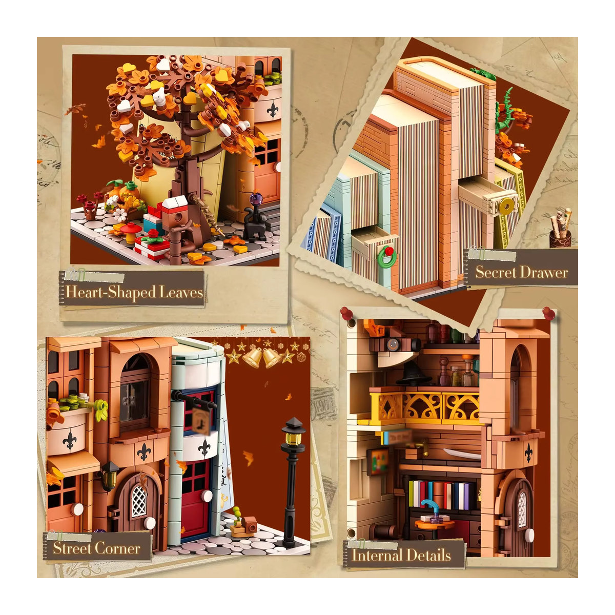 Barweer MOC Stadt Street View Modellbausteine Set mit 1488 Teilen, Kreatives Bücherregal Buchstützen Puzzle Spielzeug für Kinder, Mehrfarbig - Bild 3