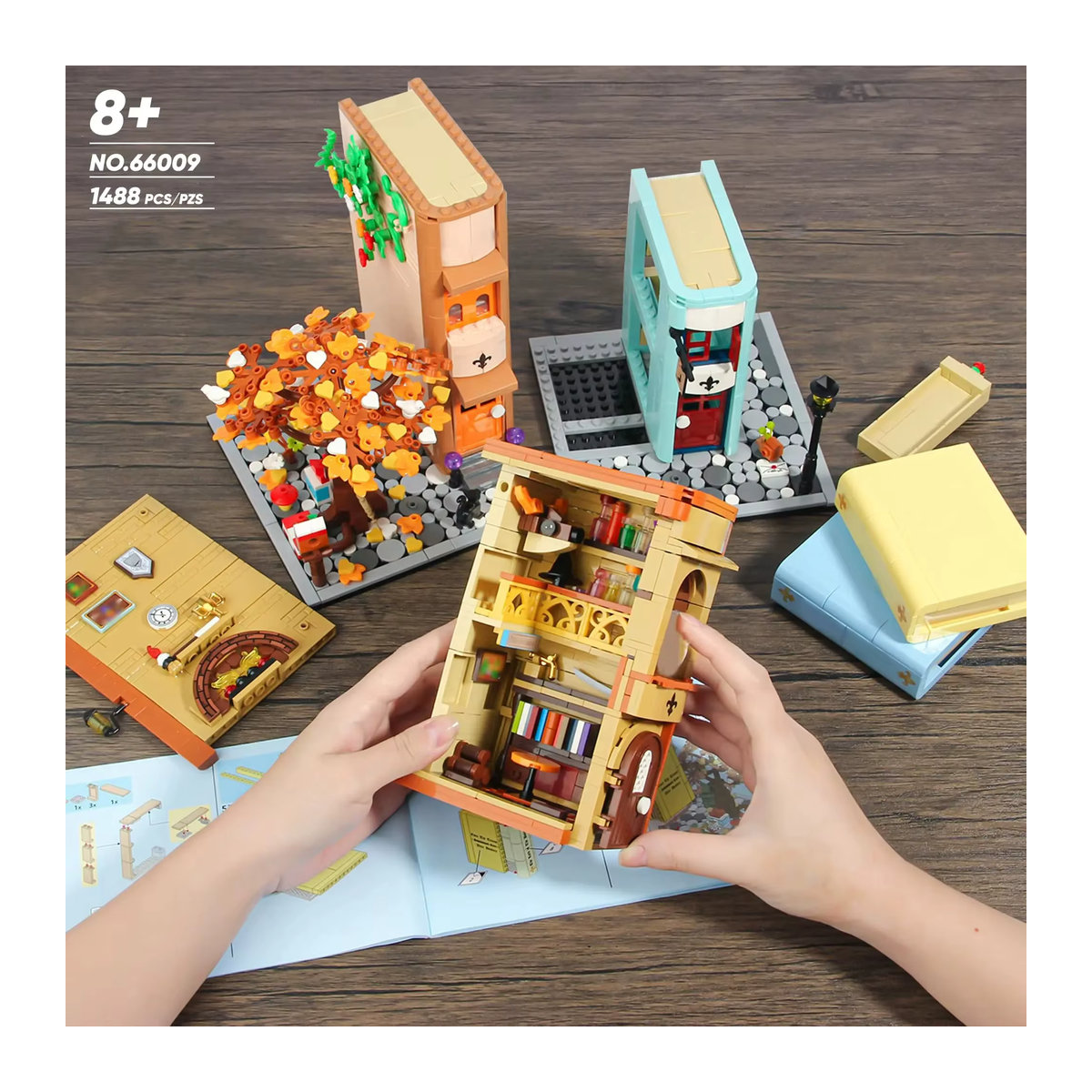 Barweer MOC Stadt Street View Modellbausteine Set mit 1488 Teilen, Kreatives Bücherregal Buchstützen Puzzle Spielzeug für Kinder, Mehrfarbig - Bild 5