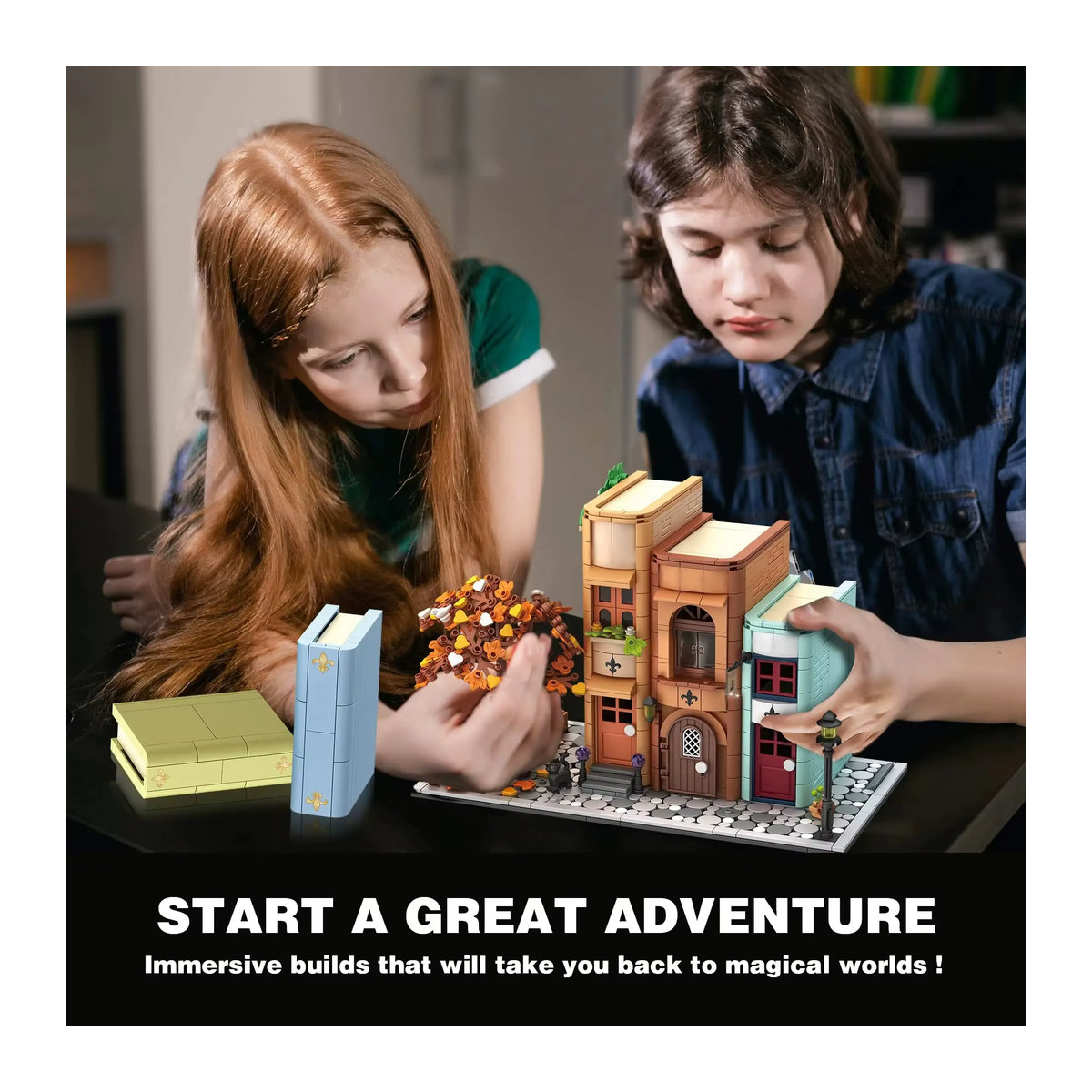 Barweer MOC Stadt Street View Modellbausteine Set mit 1488 Teilen, Kreatives Bücherregal Buchstützen Puzzle Spielzeug für Kinder, Mehrfarbig - Bild 6