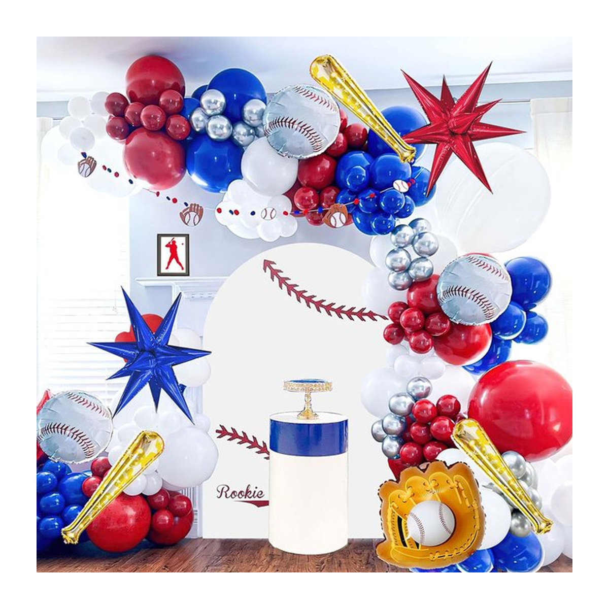 Baseball-Ballon-Girlanden-Set mit 150 Teilen in Rot, Blau und Silber für deine Sport-Party oder zum 1. Geburtstag - Bild 1