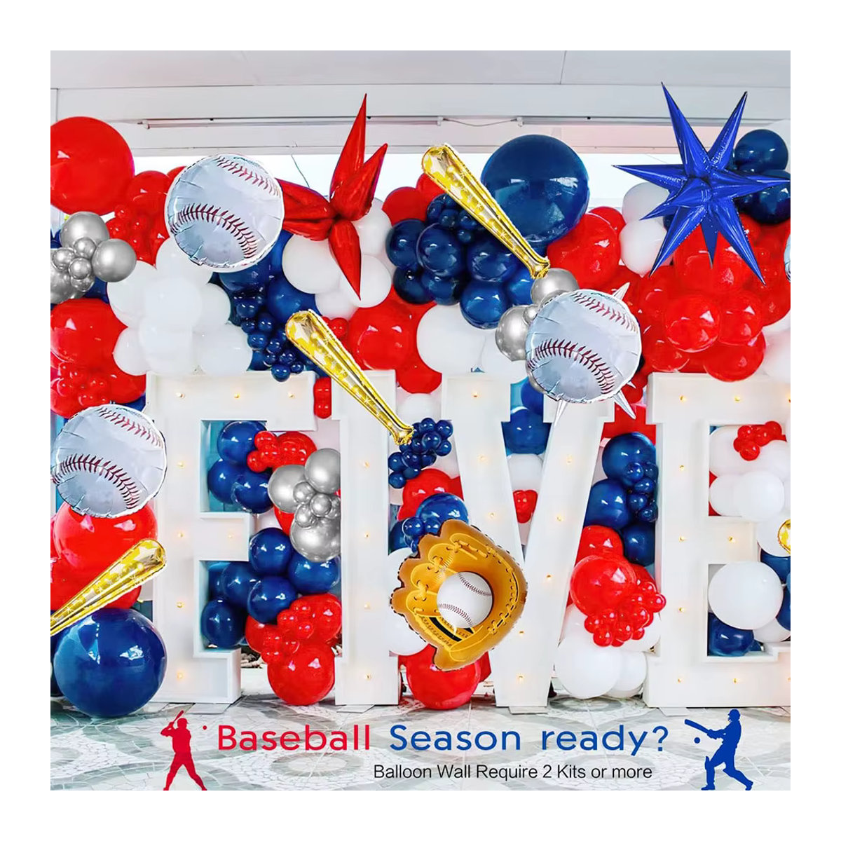 Baseball-Ballon-Girlanden-Set mit 150 Teilen in Rot, Blau und Silber für deine Sport-Party oder zum 1. Geburtstag - Bild 4