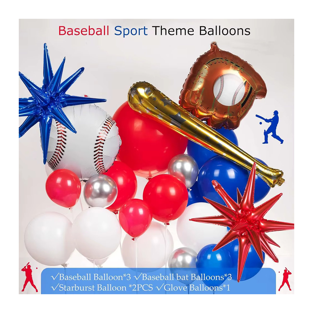 Baseball-Ballon-Girlanden-Set mit 150 Teilen in Rot, Blau und Silber für deine Sport-Party oder zum 1. Geburtstag - Bild 5