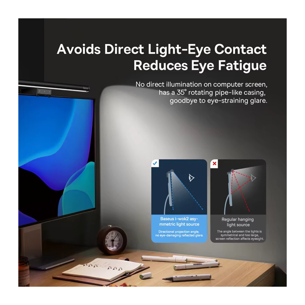 Baseus Bildschirm Licht Schreibtisch Lampe in Schwarz für Monitor und Laptop mit USB-Anschluss und minimalistischem Design - Bild 2