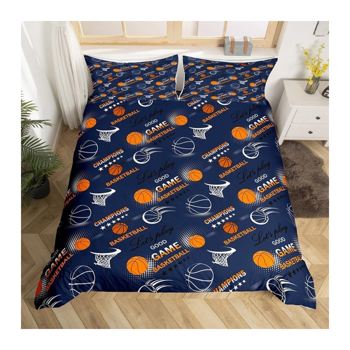 Basketball Bettwäsche Set mit Basketballplatz Motiv für Kinderzimmer, 3-teilig, Multicolor, B/H: 135 x 200 cm - Bild 1
