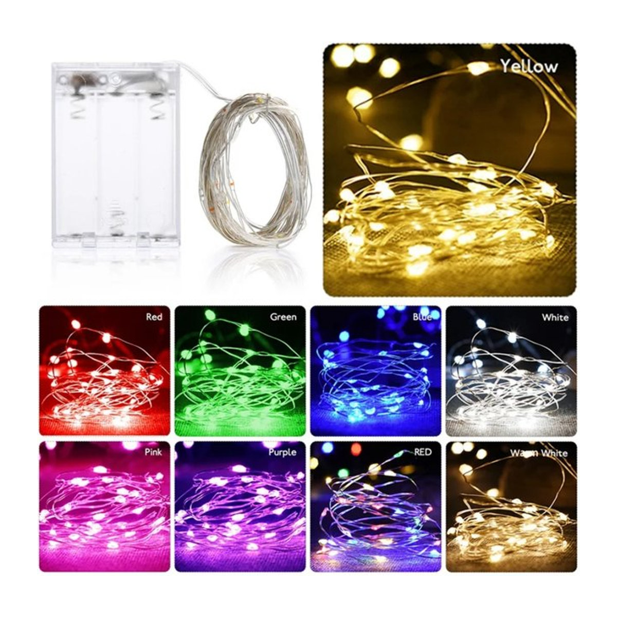 Batteriebetriebene LED Kupferdraht Lichterkette als Fee-Lichterkette für Weihnachtsbeleuchtung, Hochzeit und Party-Dekoration in verschiedenen Längen von 1 m bis 10 m - Bild 1