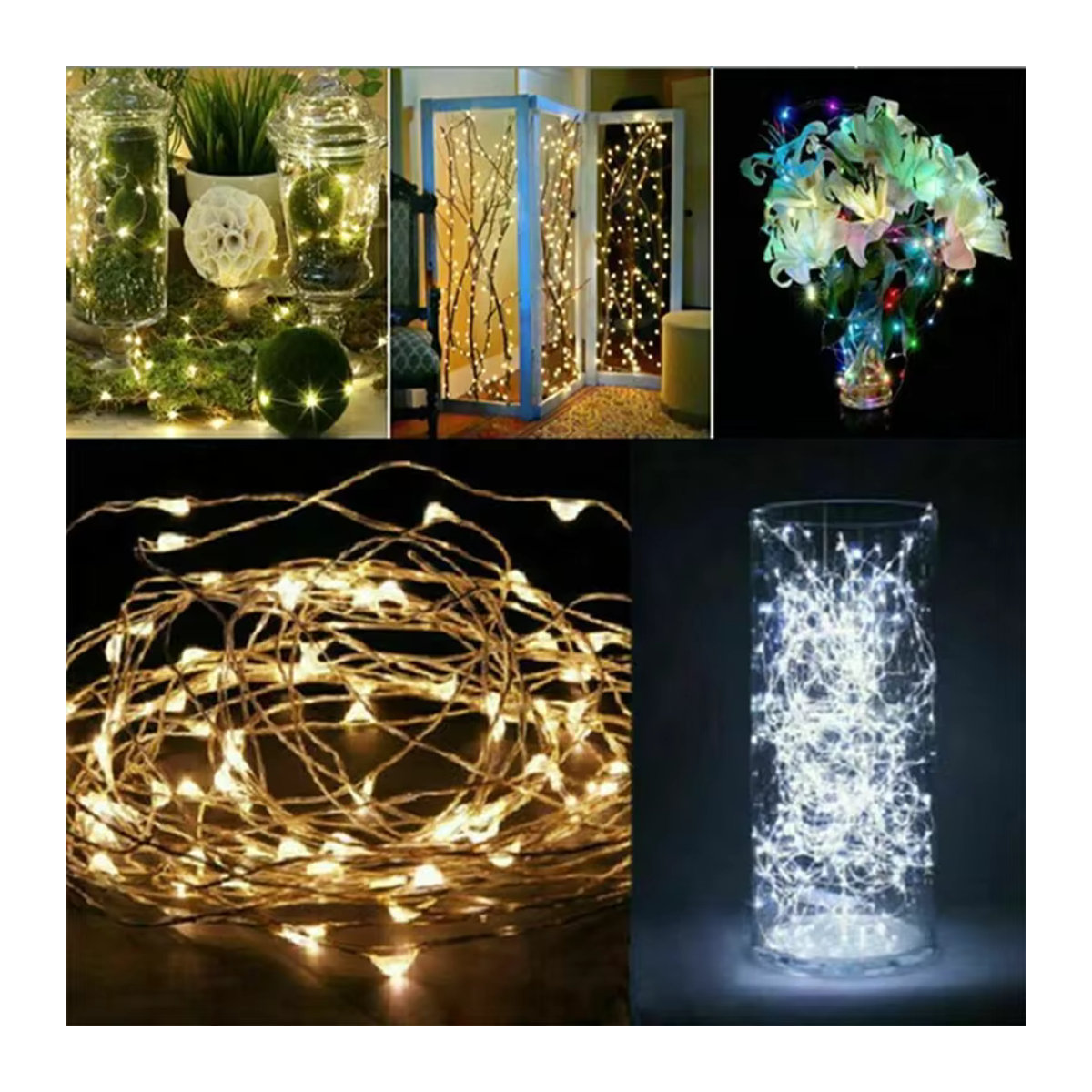 Batteriebetriebene LED Kupferdraht Lichterkette als Fee-Lichterkette für Weihnachtsbeleuchtung, Hochzeit und Party-Dekoration in verschiedenen Längen von 1 m bis 10 m - Bild 2