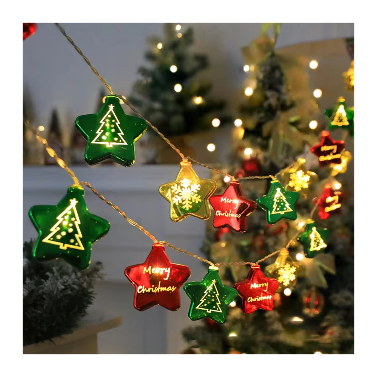 Batteriebetriebene Weihnachts-Lichterkette mit Weihnachtskugeln und Sternen als dekorative Girlande für deinen Weihnachtsbaum und dein Zuhause - Bild 2