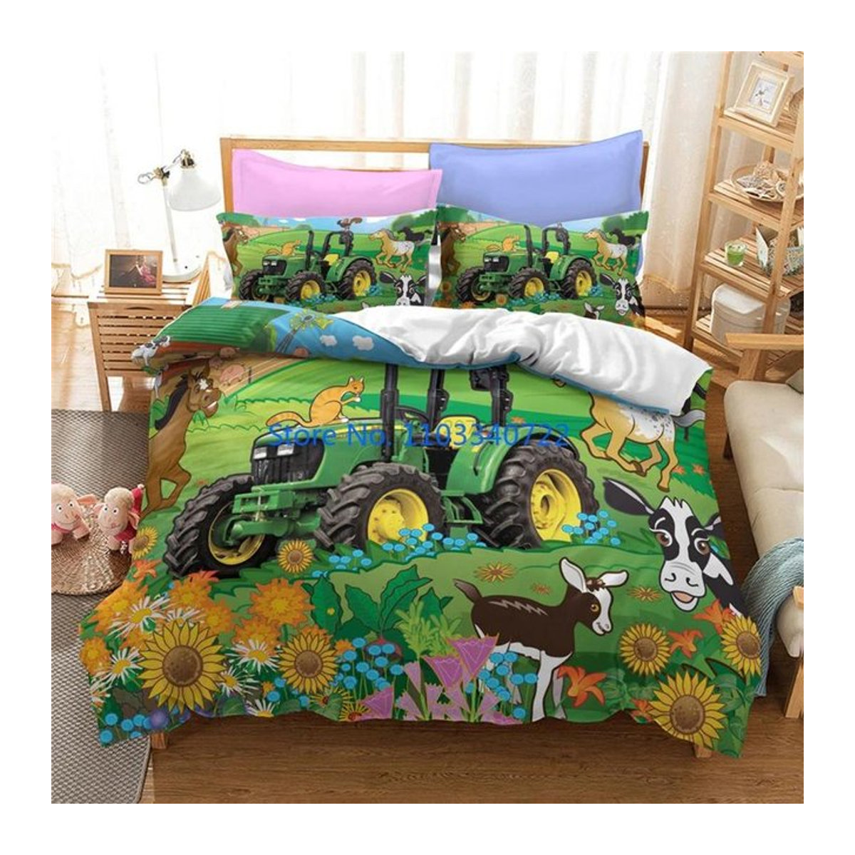 Bauernhof Traktor 3D Bettwäscheset mit Reißverschluss für Jungen und Mädchen, Bettbezug und Bettdecke, Größe: 245 x 210 cm - Bild 1