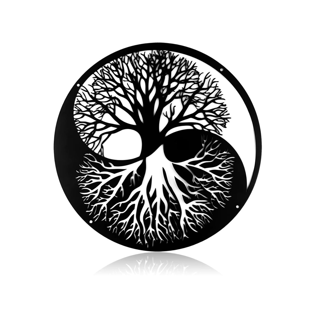Baum des Lebens und Yin Yang Wandkunst aus Metall in Schwarz zur Innendekoration für dein Home Office oder Wohnraum - Bild 2
