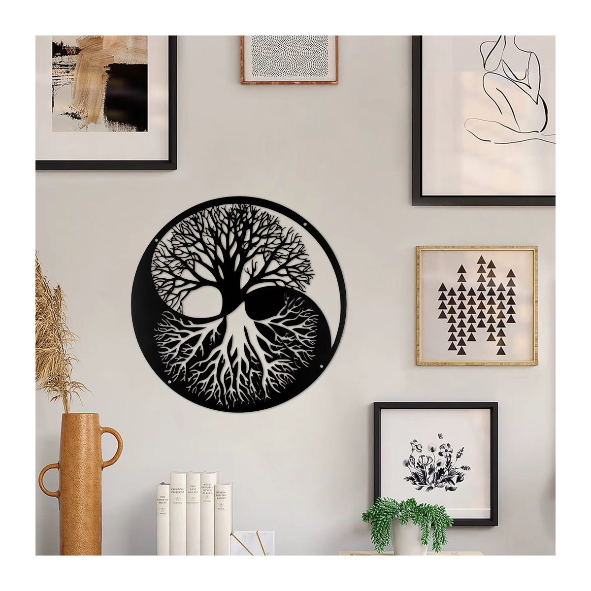 Baum des Lebens und Yin Yang Wandkunst aus Metall in Schwarz zur Innendekoration für dein Home Office oder Wohnraum - Bild 3