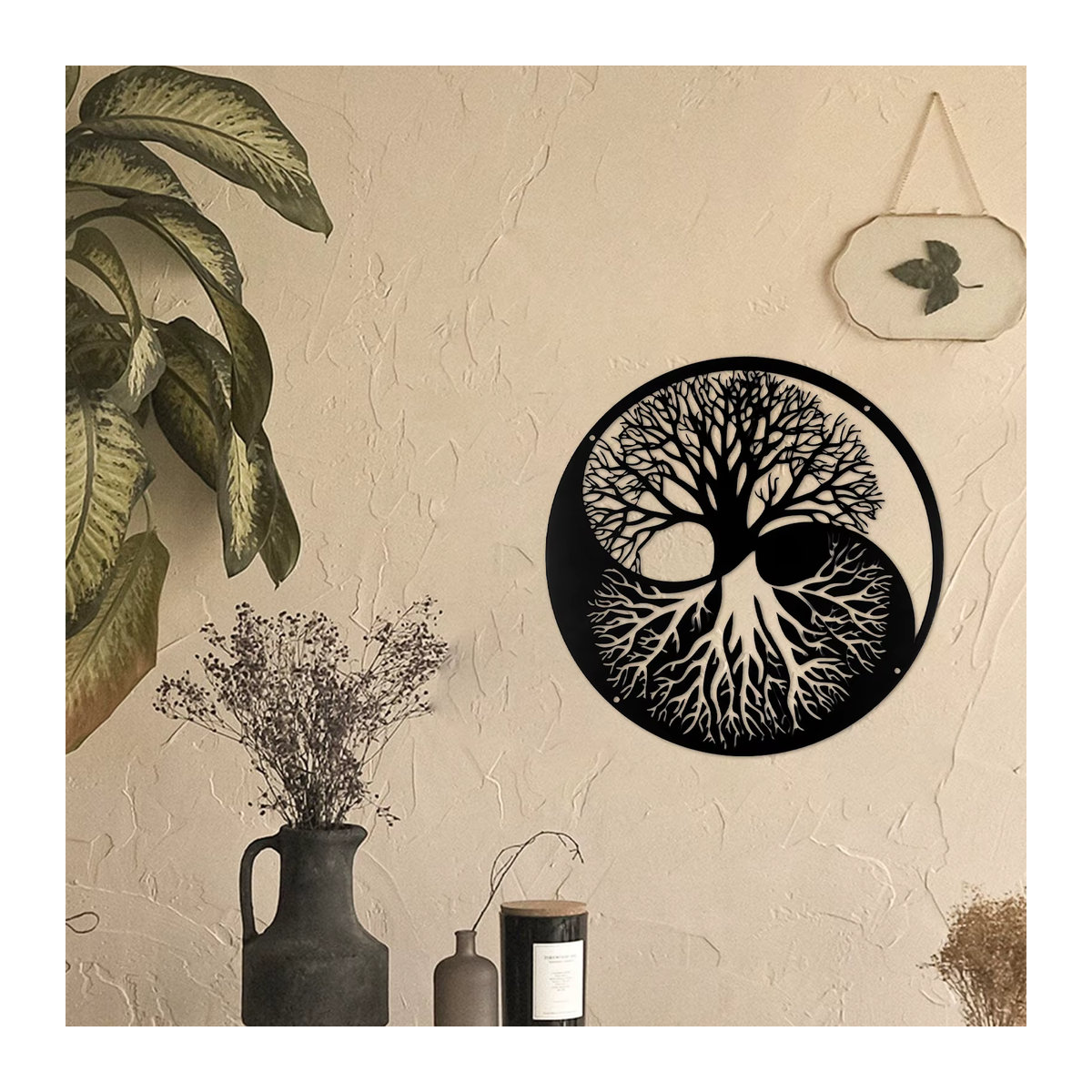 Baum des Lebens und Yin Yang Wandkunst aus Metall in Schwarz zur Innendekoration für dein Home Office oder Wohnraum - Bild 4