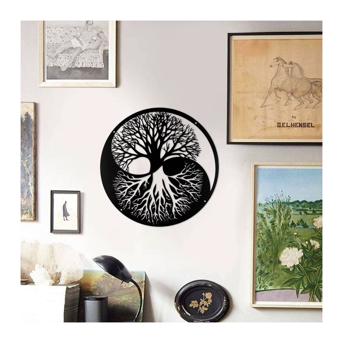 Baum des Lebens und Yin Yang Wandkunst aus Metall in Schwarz zur Innendekoration für dein Home Office oder Wohnraum - Bild 5