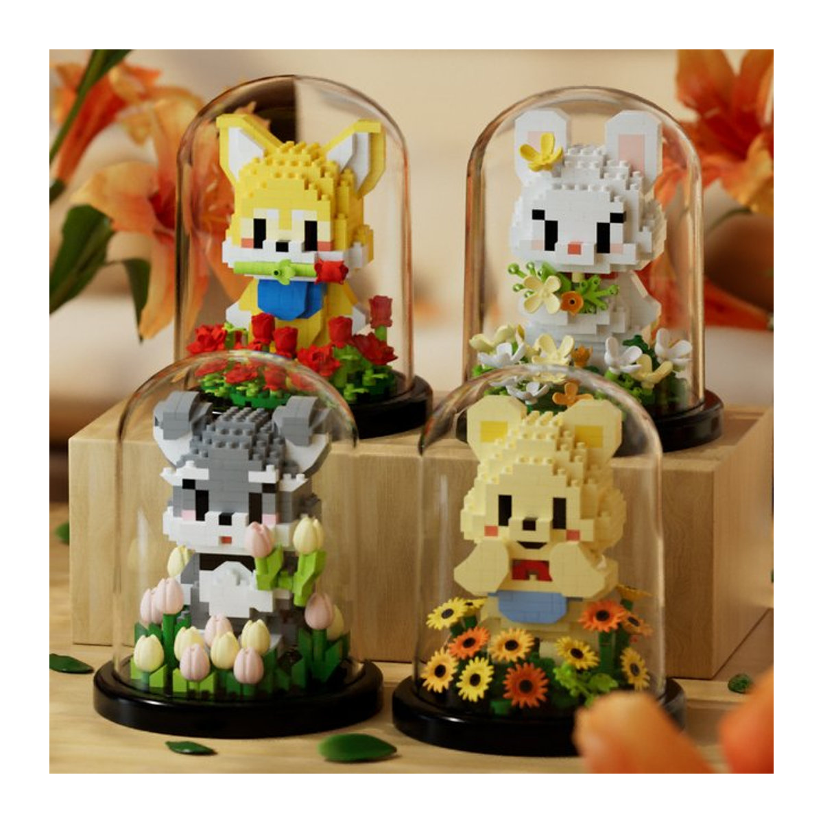 Bausatz Blumenstrauß mit niedlichen Tierfiguren Bär Hase und Hund in Multicolor für Kinder - Bild 1