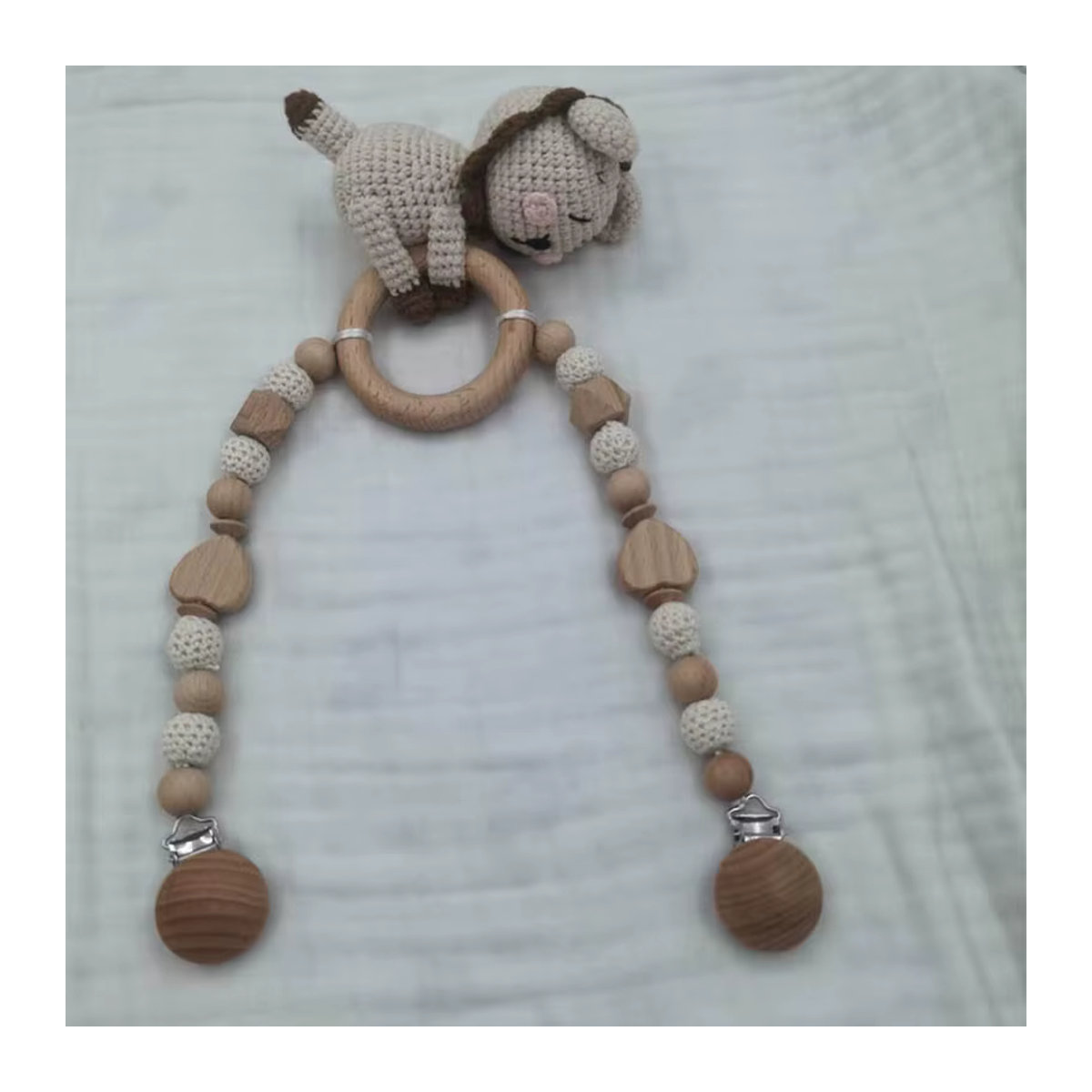 BBYP Baby Holz Gym Spielzeug mit gehäkeltem Löse-Anhänger und Perlenarmband für Kinderwagen und Krippe - Bild 3