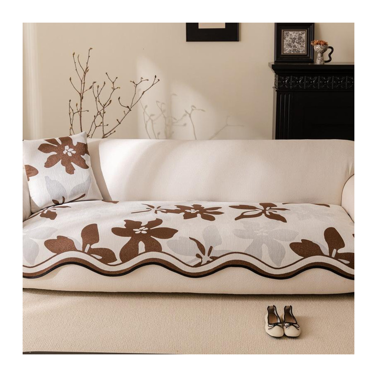 BC-Warm Home Blumen-Saison-Sofakissen mit rutschfestem Ledersofa-Bezug für Dreisitzer-Sofas, B/B: 90 x 90 cm - Bild 1