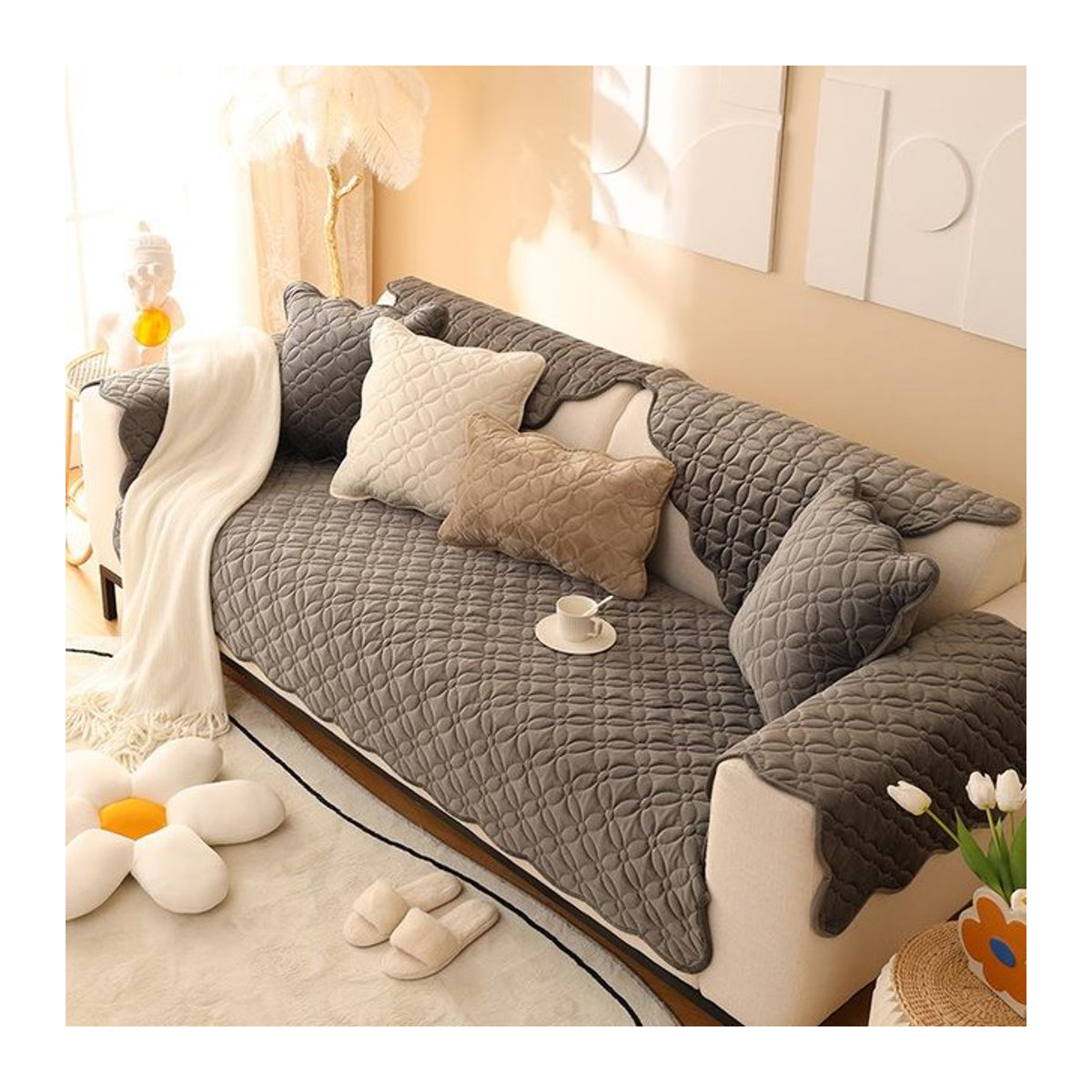BC-Warm Home Crystal Fleece Sofabezug für dein Wohnzimmer, grau, B/B: 70 x 70 cm - Bild 1