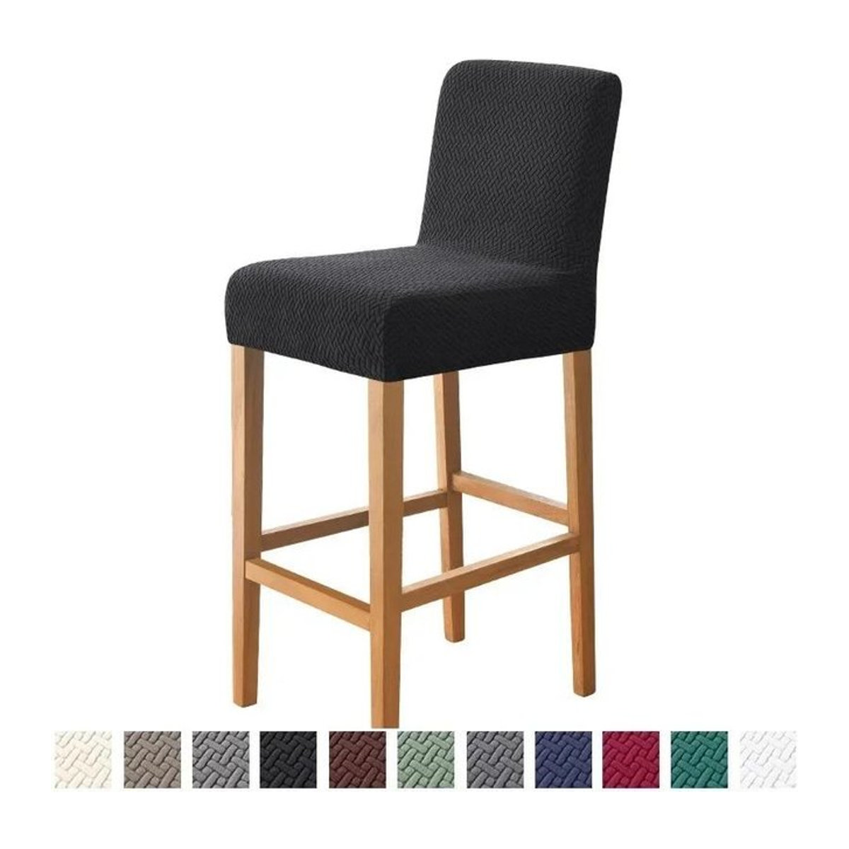 BC-Warm Home Jacquard-Barstuhlbezug mit kurzer Rückenlehne als Schonbezug für Barhocker und Esszimmerstühle, einfarbig - Bild 1