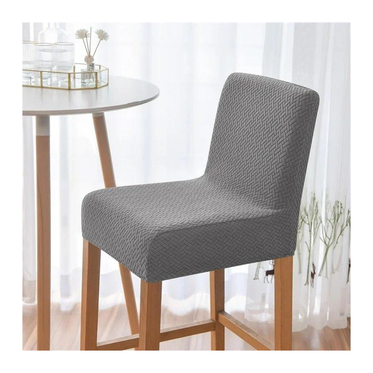 BC-Warm Home Jacquard-Barstuhlbezug mit kurzer Rückenlehne als Schonbezug für Barhocker und Esszimmerstühle, einfarbig - Bild 3