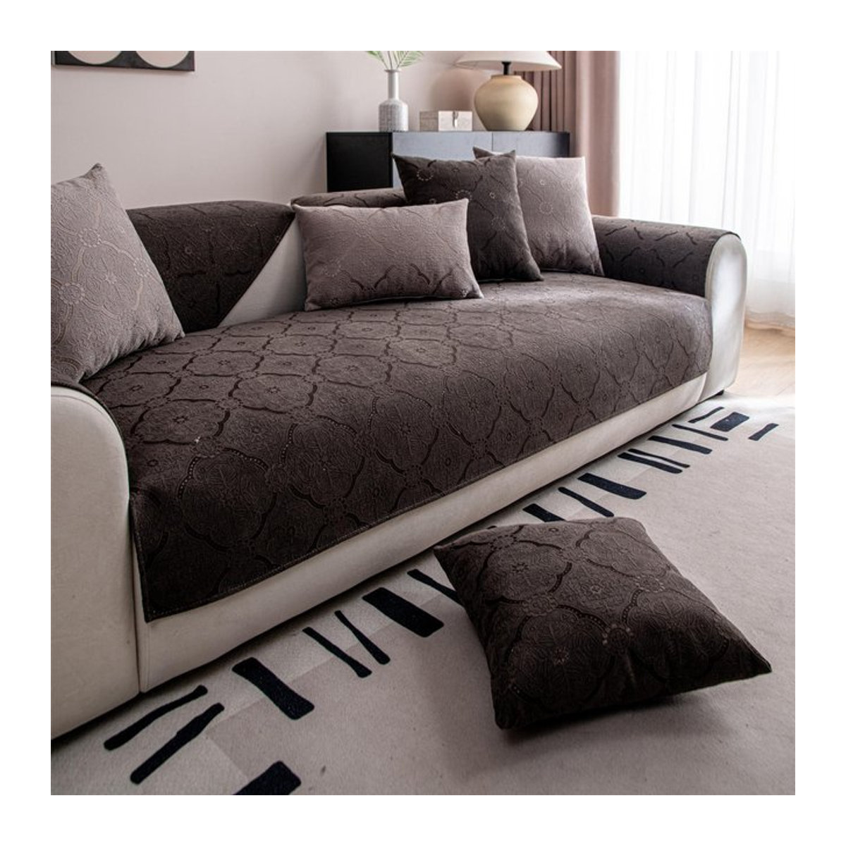 BC-Warm Home Jacquard-Sofabezug in Schokoladenbraun, wasserabweisend, kratzfest und rutschfest, B/T/H: 45 x 45 x 45 cm - Bild 1