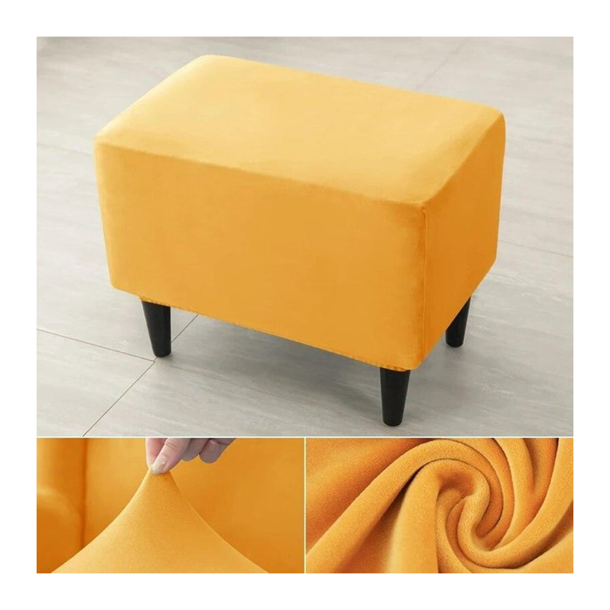 BC-Warm Home Ottoman Hockerbezug aus Samt, elastischer rechteckiger Fußhockerbezug für 360 Grad Schutz - Bild 1